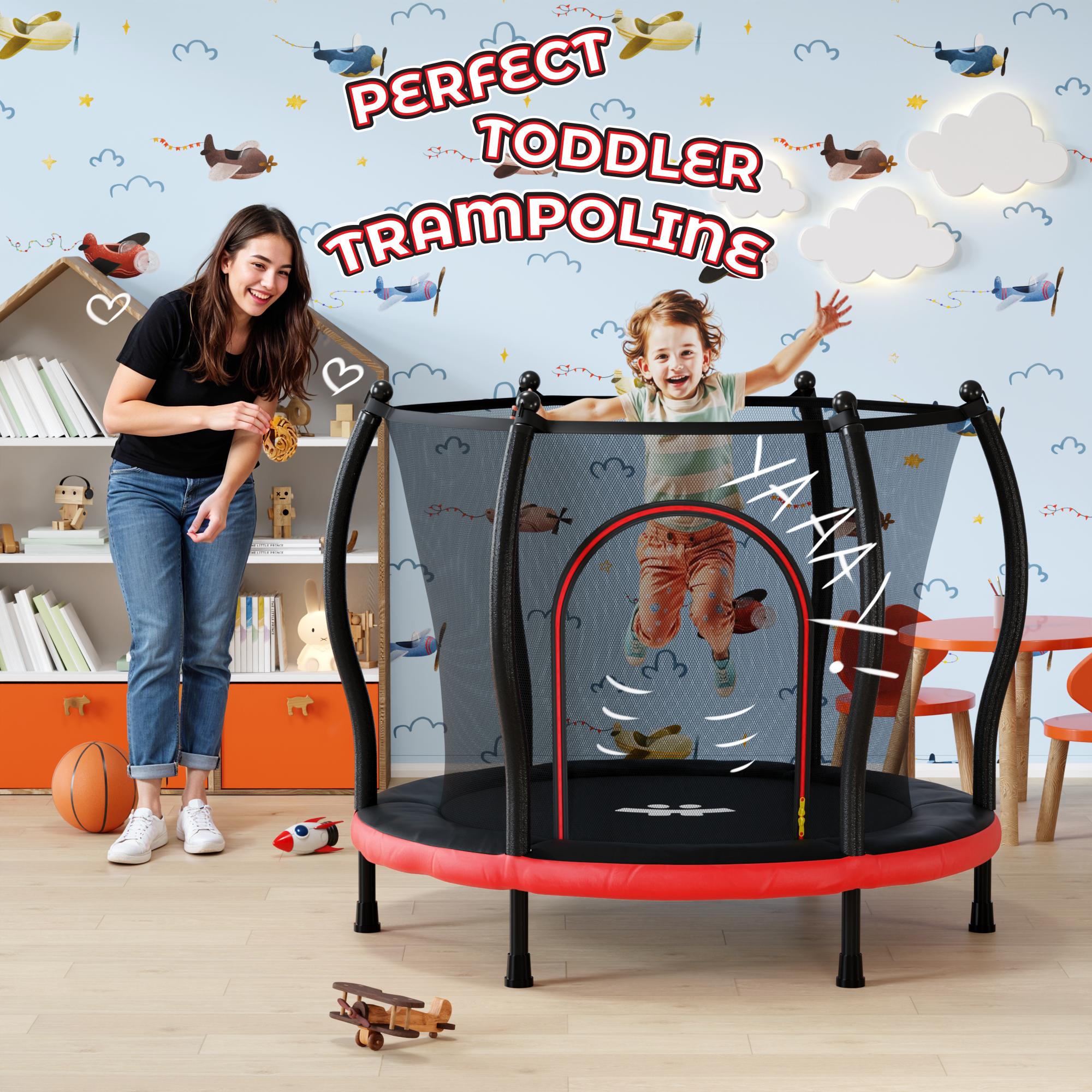 Safe & Sound Black & Red - 55 Inches Trampoline