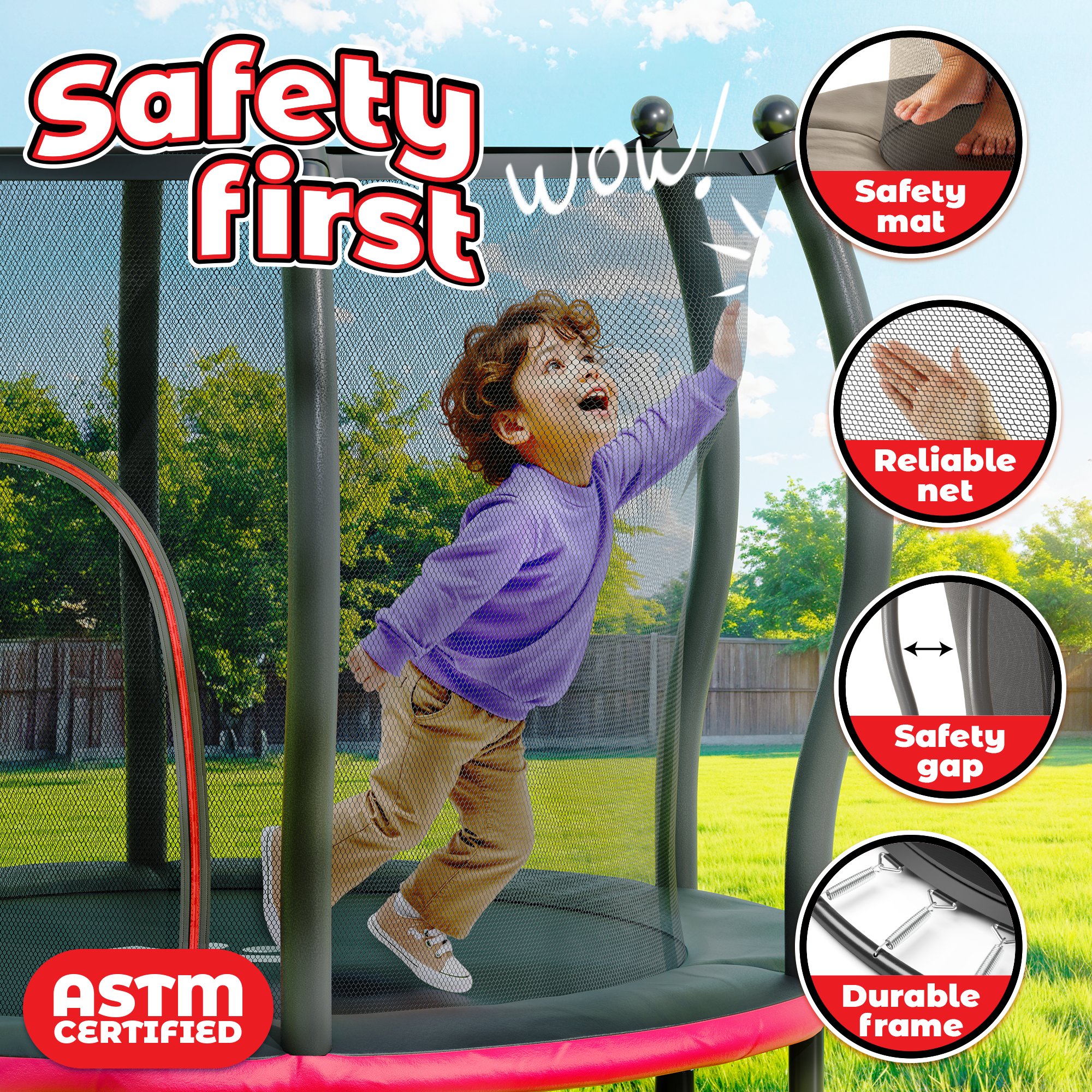 Safe & Sound Black & Red - 55 Inches Trampoline