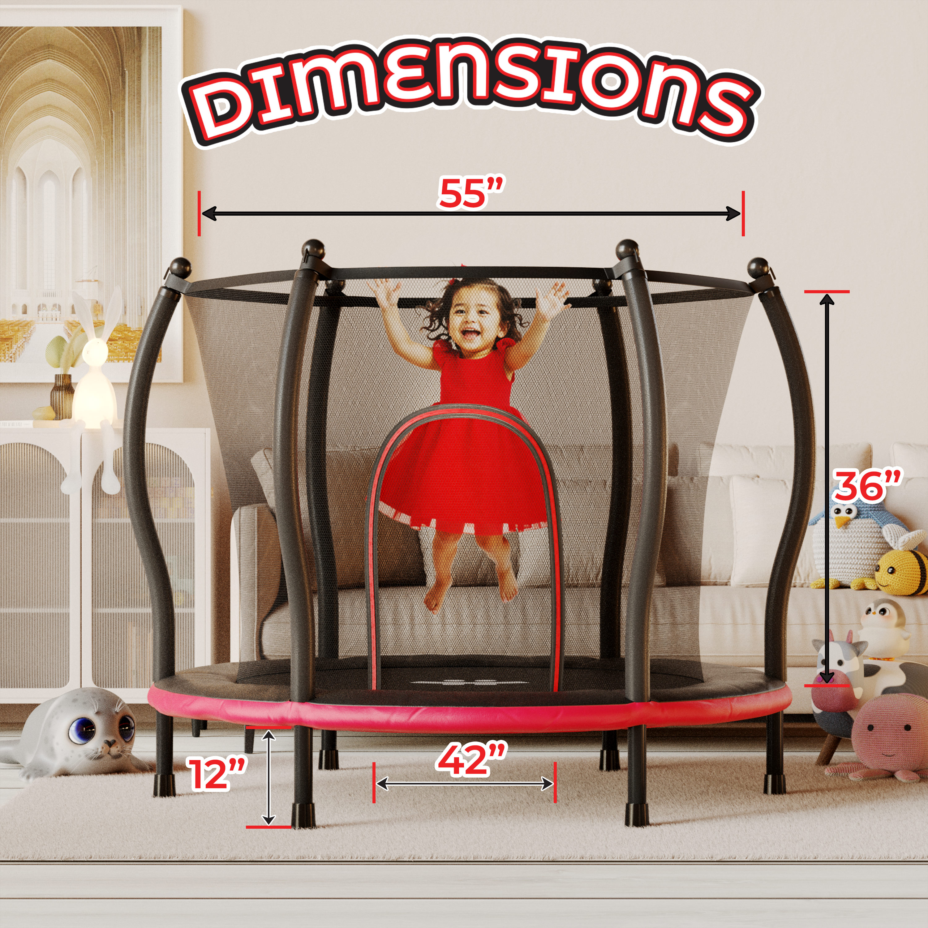 Safe & Sound Black & Red - 55 Inches Trampoline