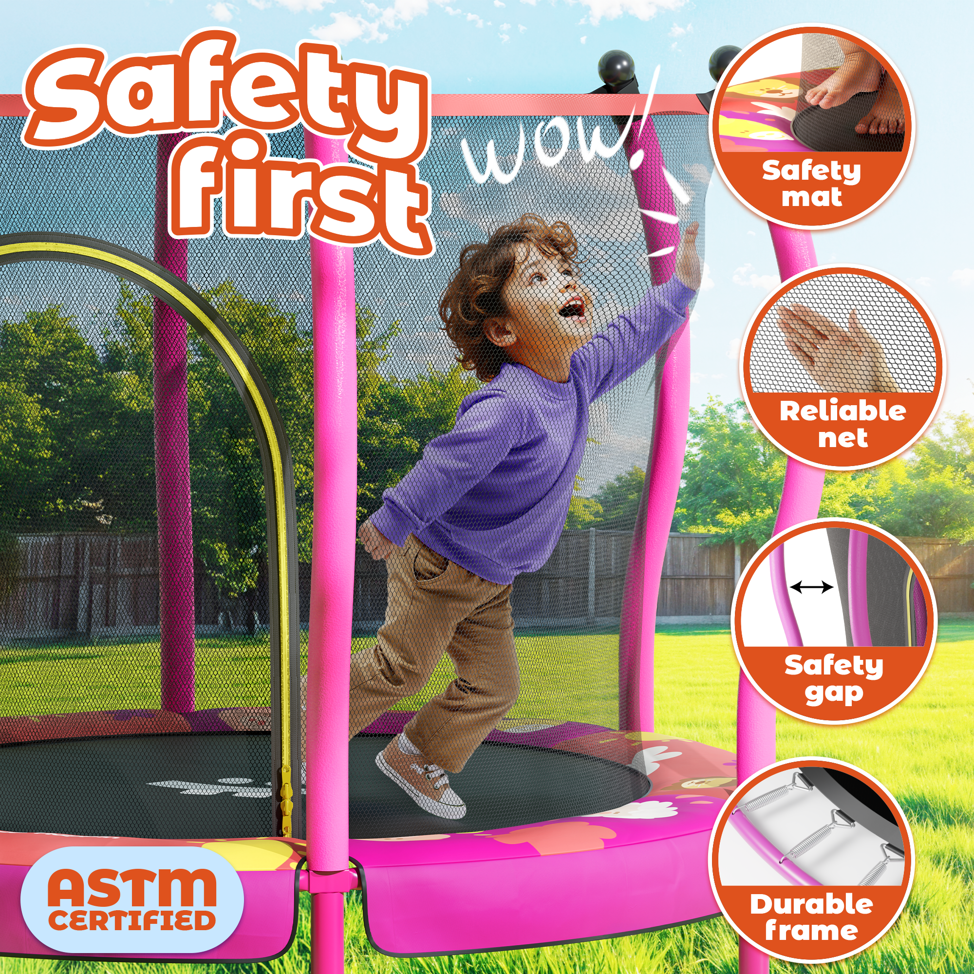 Safe & Sound Pink - 55 inches Trampoline