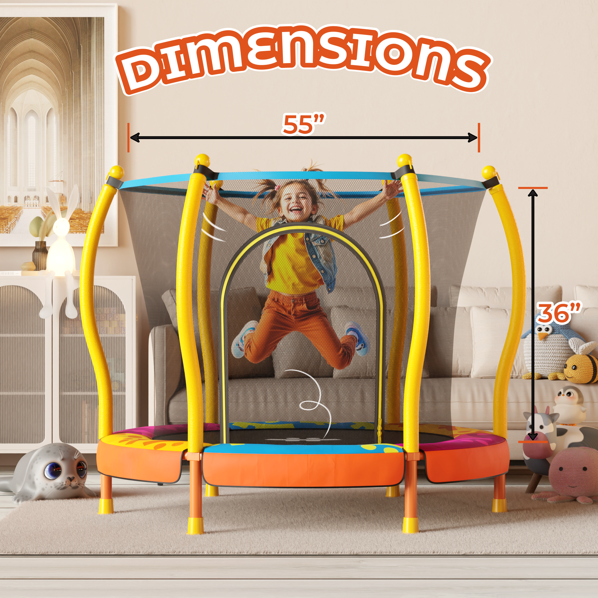 Safe & Sound Yellow - 55 Inches Trampoline