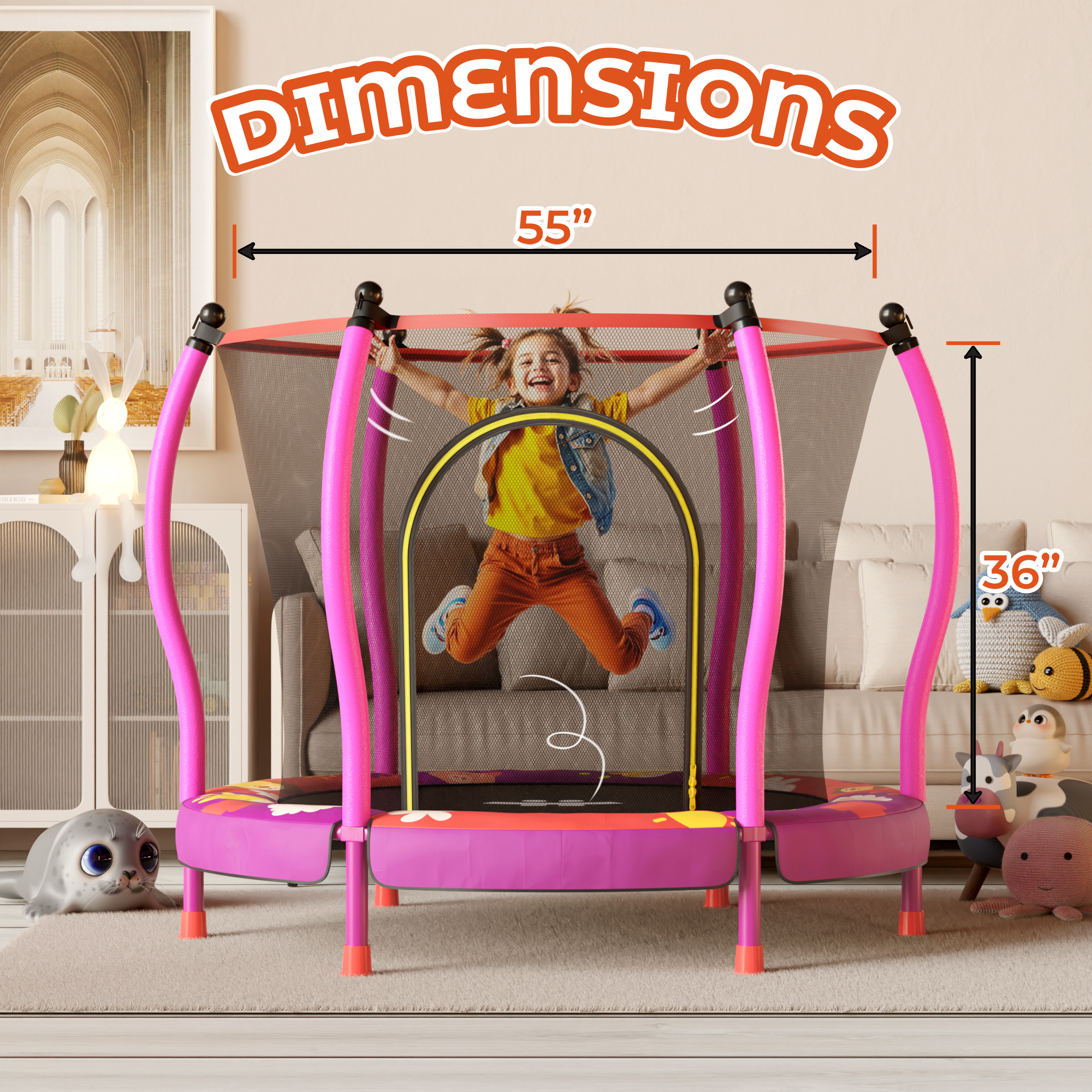Safe & Sound Pink - 55 inches Trampoline