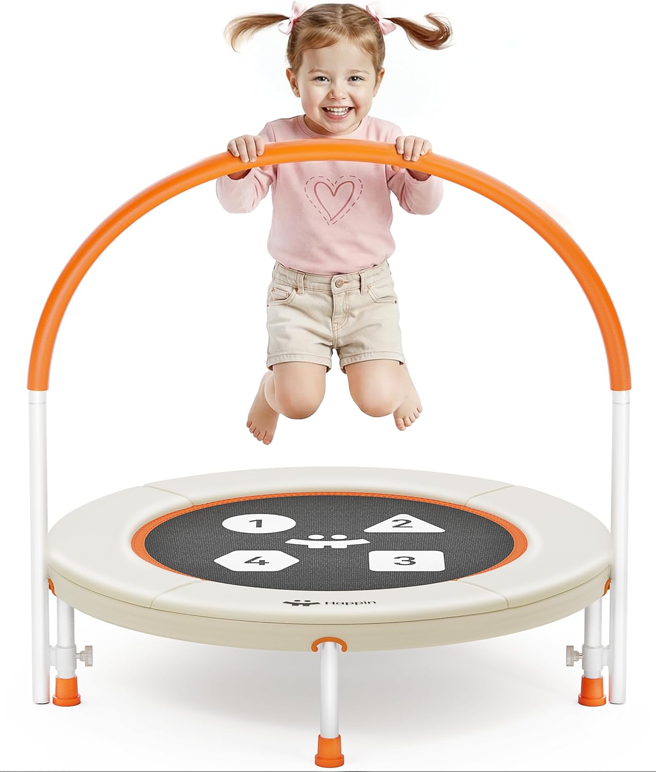 Happin 36” Mini Trampoline for Toddlers — Safe, Fun & Perfect for Little Jumpers - Beige and Orange