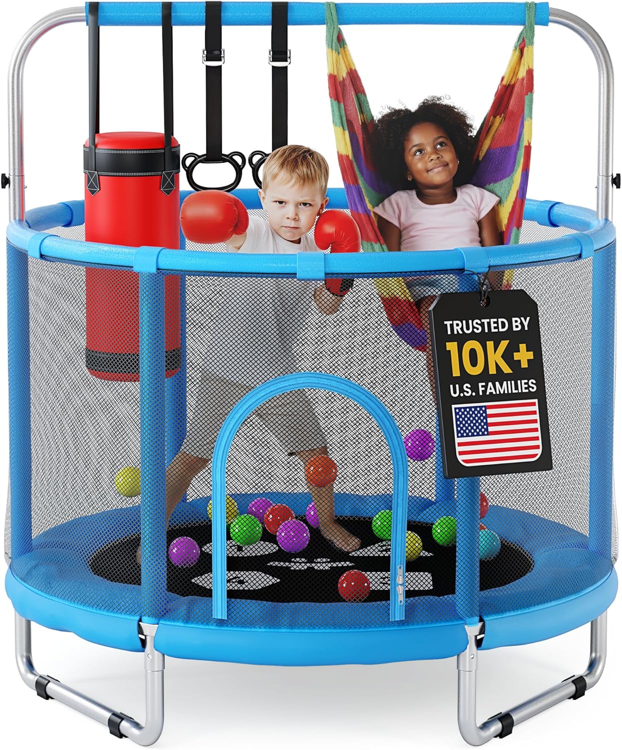 Happin Adventure 55” Kids Trampoline with Safety Net — Fun, Safe & Active Play at Home - Blue