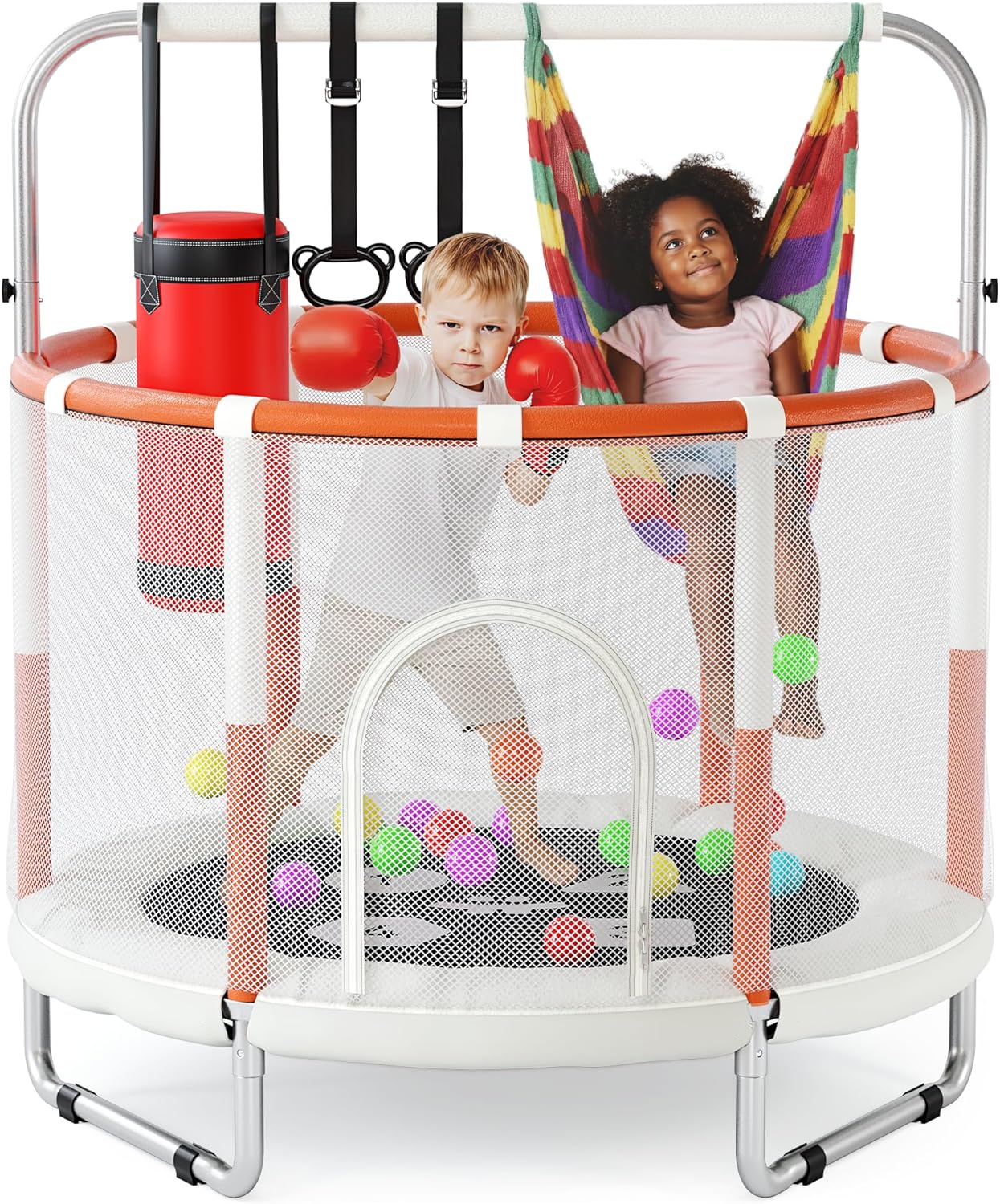 Happin Adventure 55” Kids Trampoline with Safety Net — Fun, Safe & Active Play at Home - Beige and Orange